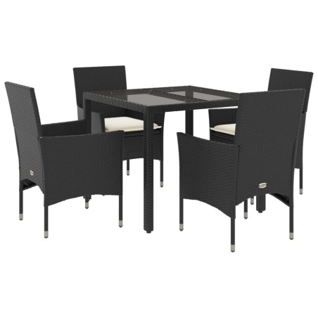 vidaXL Set comedor jardín 5 pzas cojines ratán sintético vidrio negro