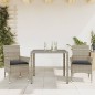 vidaXL Set comedor jardín 3 pzas y cojines ratán PE vidrio gris claro