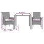 vidaXL Set comedor jardín 3 pzas y cojines ratán PE vidrio gris claro