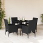 vidaXL Set comedor jardín 5 pzas cojines ratán sintético vidrio negro vidaXL Set comedor jardín 5 pzas cojines ratán sintético vidrio negro