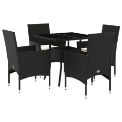 vidaXL Set comedor jardín 5 pzas cojines ratán sintético vidrio negro