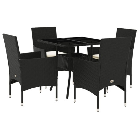 vidaXL Set comedor jardín 5 pzas cojines ratán sintético vidrio negro