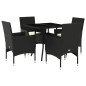 vidaXL Set comedor jardín 5 pzas cojines ratán sintético vidrio negro vidaXL Set comedor jardín 5 pzas cojines ratán sintético vidrio negro