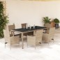 vidaXL Set comedor jardín 7 pzas cojines ratán sintético vidrio beige