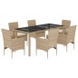 vidaXL Set comedor jardín 7 pzas cojines ratán sintético vidrio beige