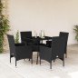 vidaXL Set comedor jardín 5 pzas cojines ratán sintético vidrio negro vidaXL Set comedor jardín 5 pzas cojines ratán sintético vidrio negro