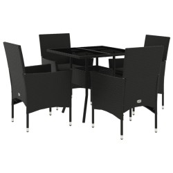 vidaXL Set comedor jardín 5 pzas cojines ratán sintético vidrio negro