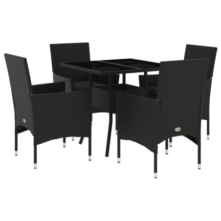 vidaXL Set comedor jardín 5 pzas cojines ratán sintético vidrio negro