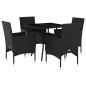 vidaXL Set comedor jardín 5 pzas cojines ratán sintético vidrio negro vidaXL Set comedor jardín 5 pzas cojines ratán sintético vidrio negro