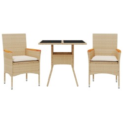 vidaXL Set comedor jardín 3 pzas cojines ratán sintético vidrio beige