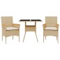 vidaXL Set comedor jardín 3 pzas cojines ratán sintético vidrio beige