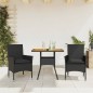 vidaXL Set de comedor jardín 3 pzas con cojines ratán PE acacia negro vidaXL Set de comedor jardín 3 pzas con cojines ratán PE acacia negro