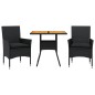 vidaXL Set de comedor jardín 3 pzas con cojines ratán PE acacia negro vidaXL Set de comedor jardín 3 pzas con cojines ratán PE acacia negro