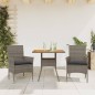 vidaXL Set de comedor jardín 3 pzas con cojines ratán PE acacia gris vidaXL Set de comedor jardín 3 pzas con cojines ratán PE acacia gris