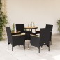 vidaXL Set de comedor jardín 5 pzas con cojines ratán PE acacia negro