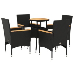 vidaXL Set de comedor jardín 5 pzas con cojines ratán PE acacia negro