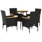 vidaXL Set de comedor jardín 5 pzas con cojines ratán PE acacia negro
