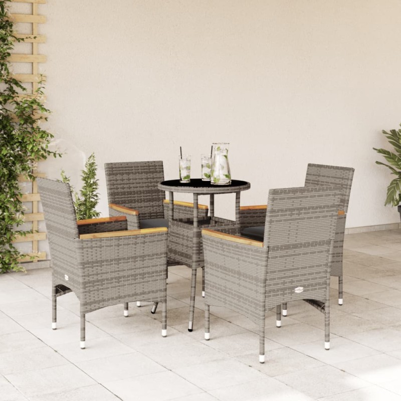 vidaXL Set comedor jardín 5 pzas y cojines ratán sintético vidrio gris vidaXL Set comedor jardín 5 pzas y cojines ratán sintético vidrio gris