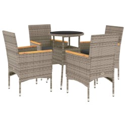 vidaXL Set comedor jardín 5 pzas y cojines ratán sintético vidrio gris