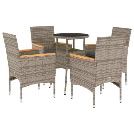 vidaXL Set comedor jardín 5 pzas y cojines ratán sintético vidrio gris