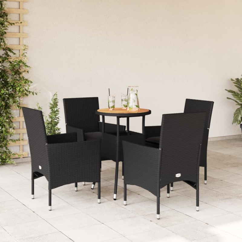 vidaXL Set de comedor jardín 5 pzas con cojines ratán PE acacia negro vidaXL Set de comedor jardín 5 pzas con cojines ratán PE acacia negro