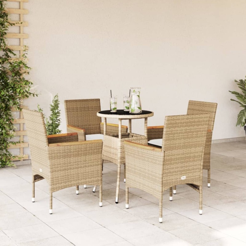 vidaXL Set comedor jardín 5 pzas cojines ratán sintético vidrio beige