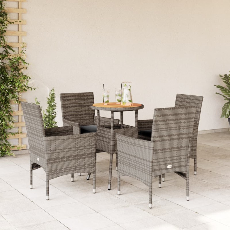 vidaXL Set de comedor jardín 5 pzas con cojines ratán PE acacia gris vidaXL Set de comedor jardín 5 pzas con cojines ratán PE acacia gris