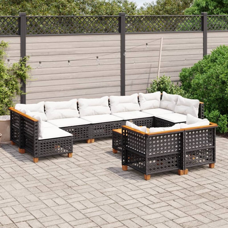 vidaXL Set de sofás de jardín 10 pzas cojines ratán sintético negro vidaXL Set de sofás de jardín 10 pzas cojines ratán sintético negro