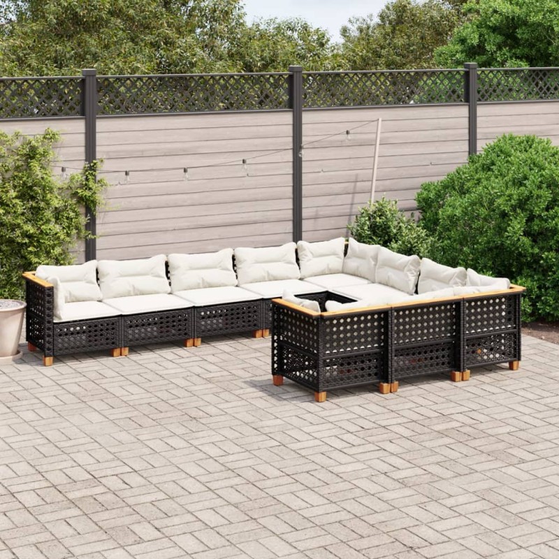 vidaXL Set de sofás de jardín 10 pzas cojines ratán sintético negro vidaXL Set de sofás de jardín 10 pzas cojines ratán sintético negro