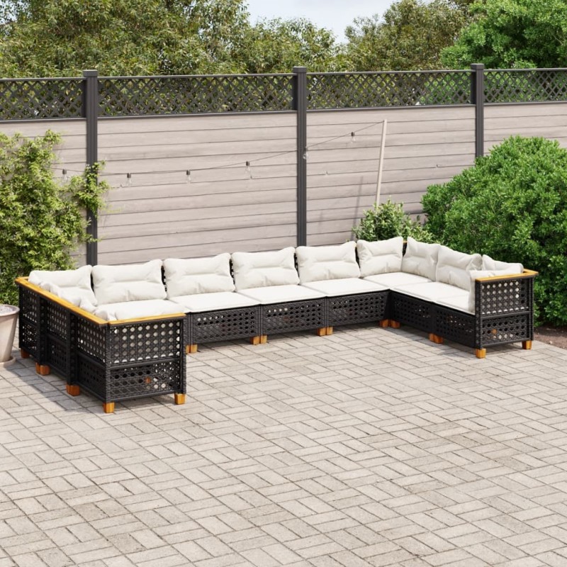 vidaXL Set de sofás de jardín 10 pzas cojines ratán sintético negro vidaXL Set de sofás de jardín 10 pzas cojines ratán sintético negro