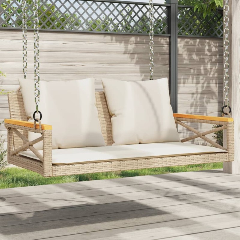 vidaXL Banco columpio con cojines ratán sintético beige 109x62x40 cm vidaXL Banco columpio con cojines ratán sintético beige 109x62x40 cm