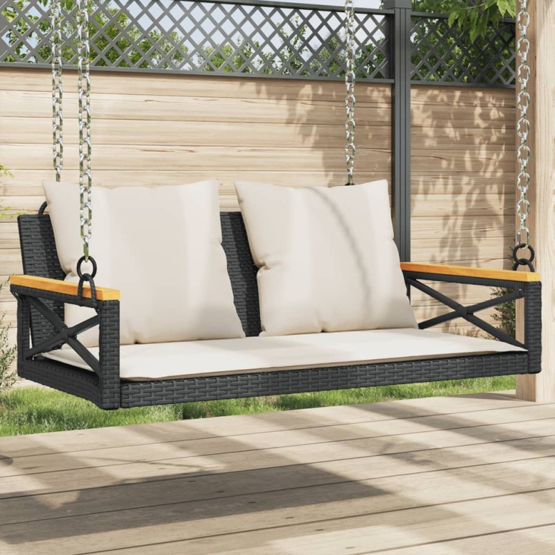 vidaXL Banco columpio con cojines ratán sintético negro 109x62x40 cm vidaXL Banco columpio con cojines ratán sintético negro 109x62x40 cm