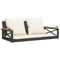 vidaXL Banco columpio con cojines ratán sintético negro 109x62x40 cm