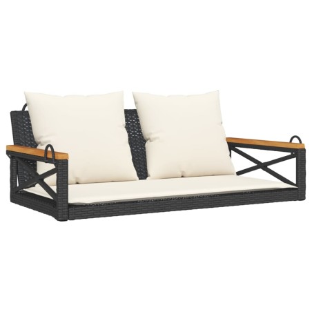 vidaXL Banco columpio con cojines ratán sintético negro 109x62x40 cm
