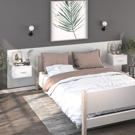 vidaXL Mesitas de noche de pared 2 unidades blanco brillante