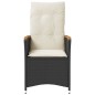 vidaXL Sillón reclinable de jardín con cojines ratán sintético negro