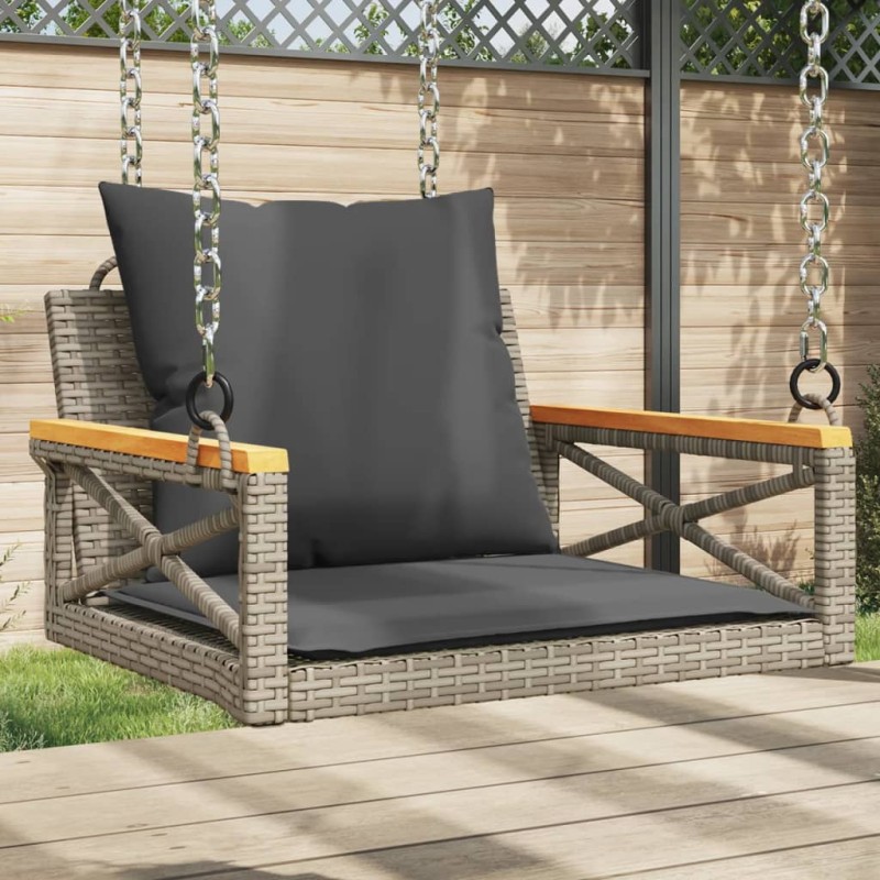 vidaXL Banco columpio con cojines ratán sintético gris 63x62x40 cm vidaXL Banco columpio con cojines ratán sintético gris 63x62x40 cm