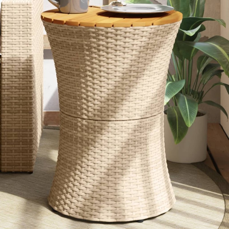 vidaXL Mesa de jardín forma de tambor ratán sintético y madera beige vidaXL Mesa de jardín forma de tambor ratán sintético y madera beige