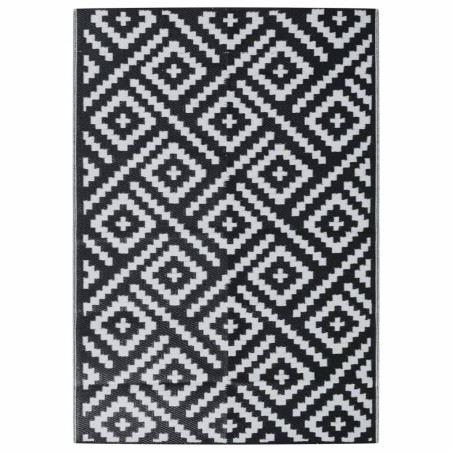 vidaXL Alfombra de exterior PP blanco y negro 140x200 cm