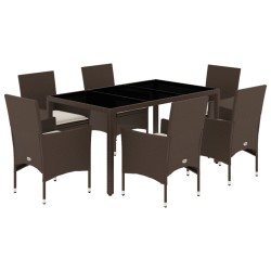vidaXL Juego de comedor de jardín 7 pzas con cojines ratán PE marrón