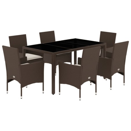 vidaXL Juego de comedor de jardín 7 pzas con cojines ratán PE marrón