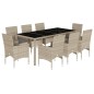 vidaXL Set de comedor jardín 9 piezas y cojines ratán PE y vidrio gris vidaXL Set de comedor jardín 9 piezas y cojines ratán PE y vidrio gris