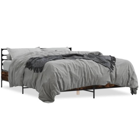 vidaXL Estructura cama madera ingeniería metal roble ahumado 150x200cm