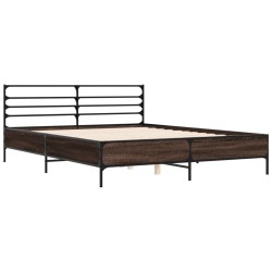 vidaXL Estructura cama madera ingeniería metal roble ahumado 150x200cm
