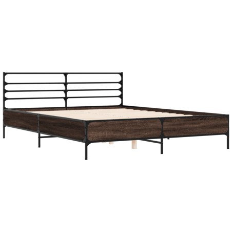 vidaXL Estructura cama madera ingeniería metal roble ahumado 150x200cm