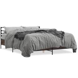 vidaXL Estructura cama madera ingeniería metal marrón roble 160x200 cm