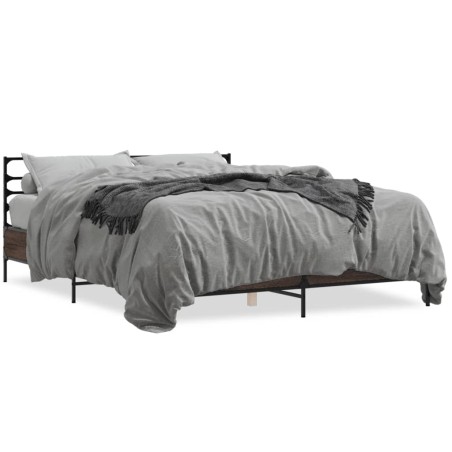 vidaXL Estructura cama madera ingeniería metal marrón roble 160x200 cm