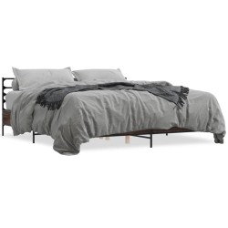vidaXL Estructura cama madera ingeniería metal marrón roble 180x200 cm