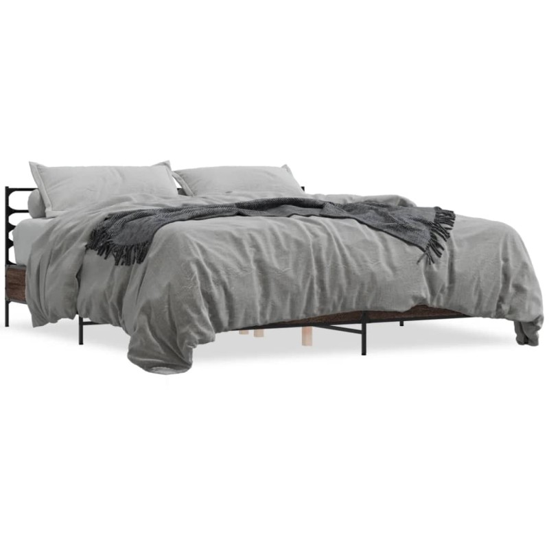vidaXL Estructura cama madera ingeniería metal marrón roble 180x200 cm