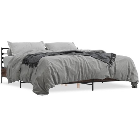 vidaXL Estructura cama madera ingeniería metal marrón roble 180x200 cm
